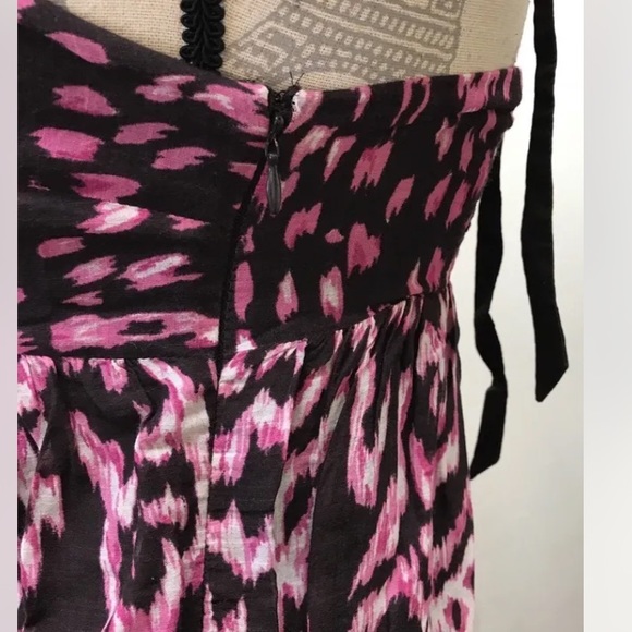 Anne Taylor LOFT Petite 4P Halter Women Dress IKAT Cotton Brown Pink Summer - Picture 9 of 10